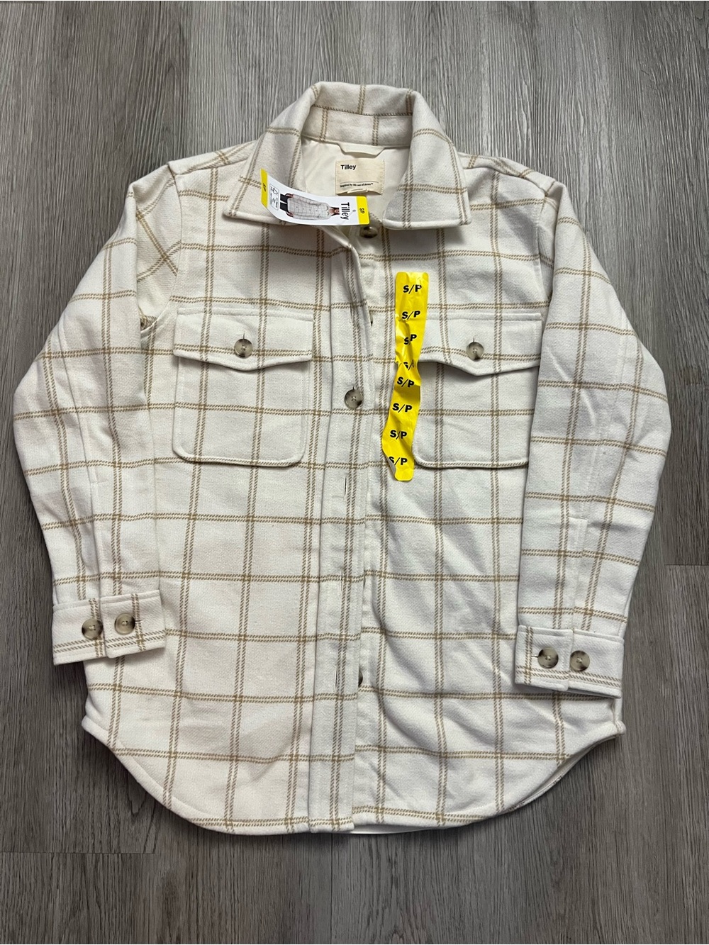 🔥362–NWT Tilley Cream Plaid Button-Down Shirt Jacket
